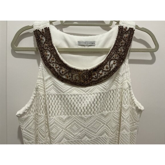 Sandra Darren Maxi Dress See Measurements Off White Beaded Neck Line Lace Lined - Picture 2 of 14